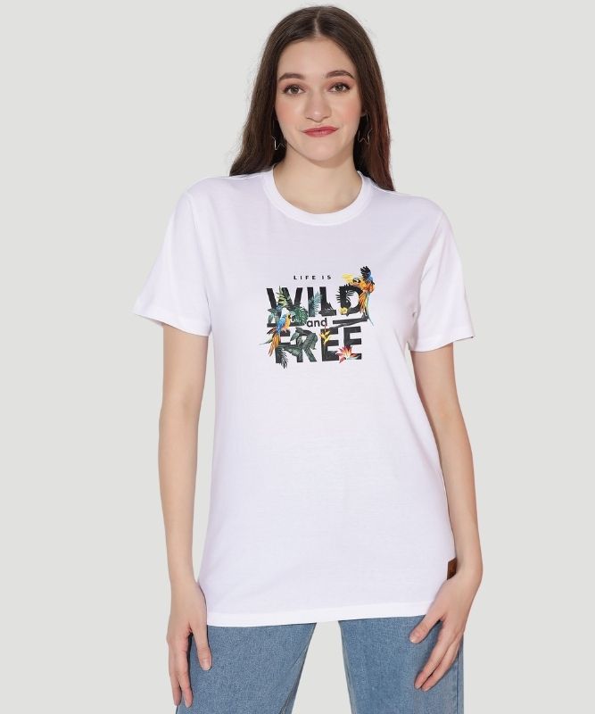 Women's White Graphic Print Half Sleeves Regular Fit T-Shirt